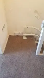 reconditioned stannah curved stairlift with swan neck rail config